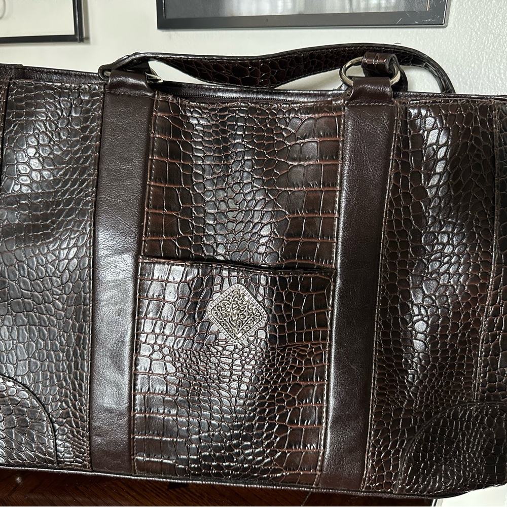 Coldwater Creek Dark Brown Juliana Faux Croc footed laptop work bag